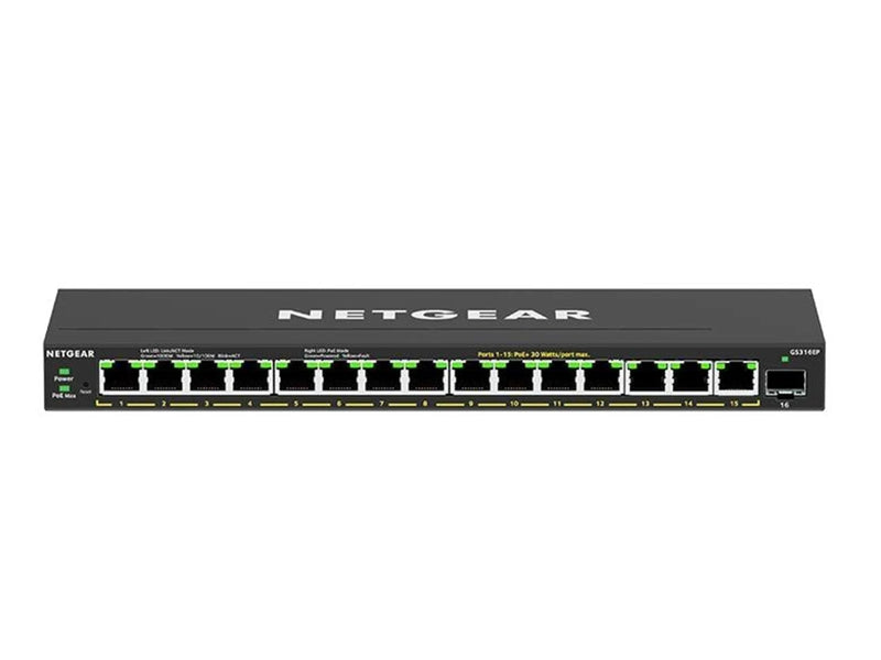 Netgear GS316EP-100PES 16-Port PoE+ Gigabit Ethernet Plus Switch (180W) with 1 SFP Port