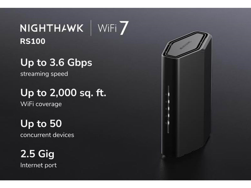 Netgear Nighthawk WiFi 7 Router RS100 3.6 Gbps - Wireless router 802.11a/b/g/n/ac/ax/be (Wi-Fi 7)