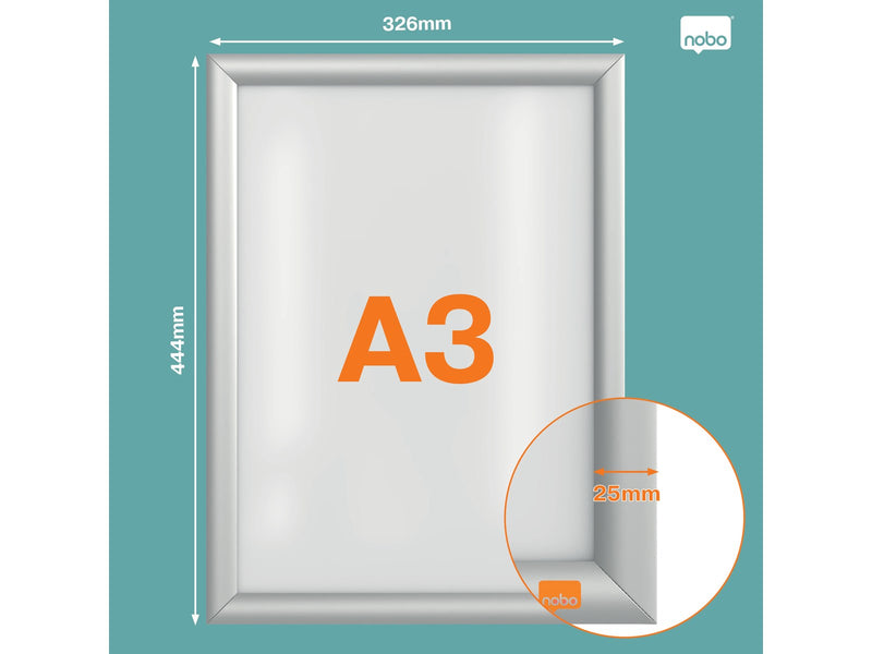 Nobo Essence A3 Posterrahmen, 25 mm Aluminium Klemmprofil auf Gehrung geschnitten
