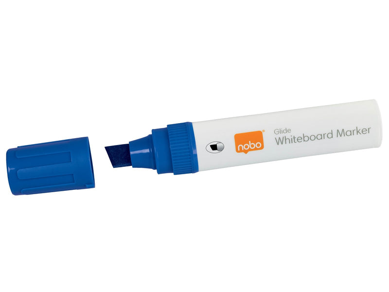 Nobo  Glide Boardmarker, trocken abwischbar, große Keilspitze, 4 Stück Blau