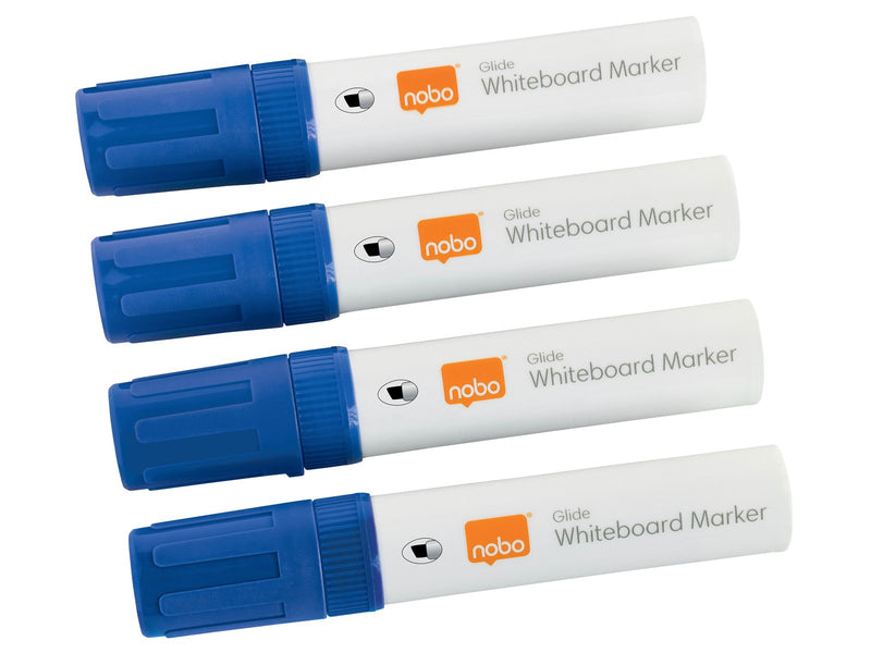 Nobo  Glide Boardmarker, trocken abwischbar, große Keilspitze, 4 Stück Blau
