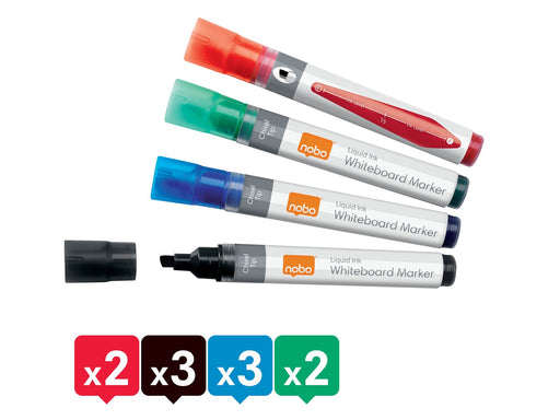 Nobo  Liquid Ink Boardmarker, trocken abwischbar, Keilspitze, 10 Stück Sortiert