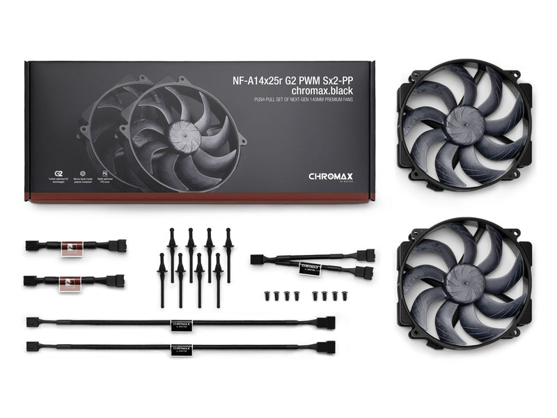 Noctua NF-A14x25r G2 PWM Sx2-PP chromax.black - Gehäuselüfter - 120mm - Schwarz