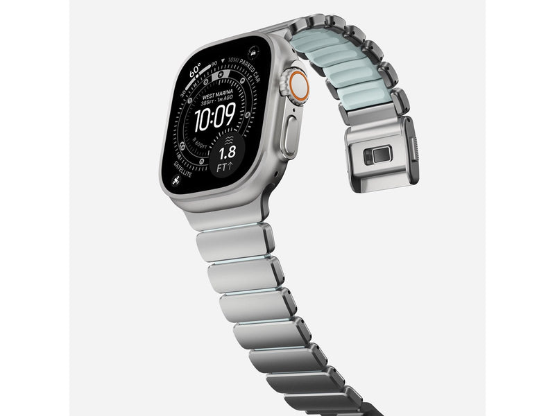 Nomad Stratos Band - 49mm | Natural Titanium | Icy Blue Glow FKM