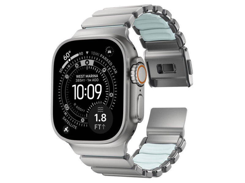 Nomad Stratos Band - 49mm | Natural Titanium | Icy Blue Glow FKM
