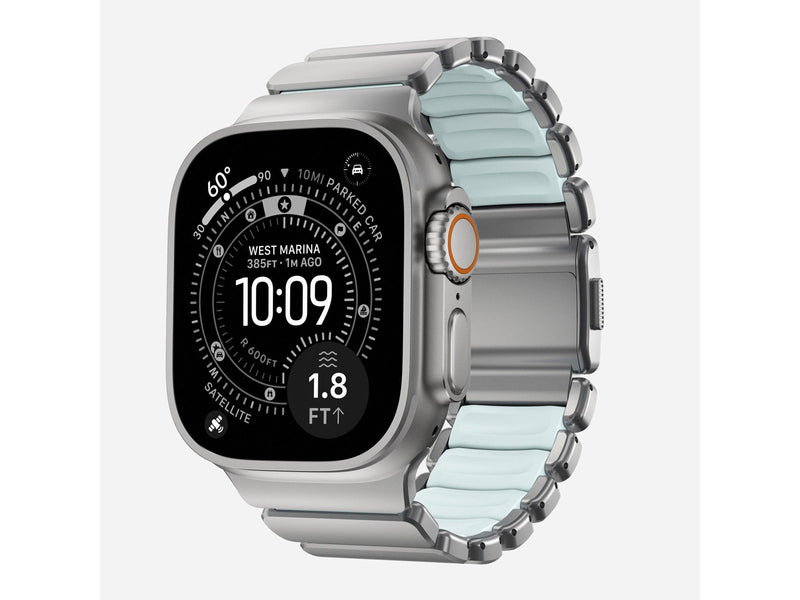 Nomad Stratos Band - 49mm | Natural Titanium | Icy Blue Glow FKM