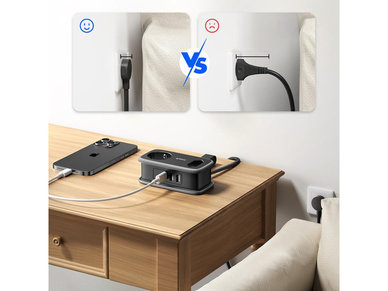 ORICO APP 15.5W 5in1 Power Strip 2x AC + 2x USB-A + 1x USB-C - Black