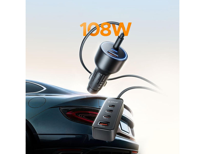 ORICO ChargeClip 108W Car Charger 2x USB-A + 4x USB-C with Clip - Black