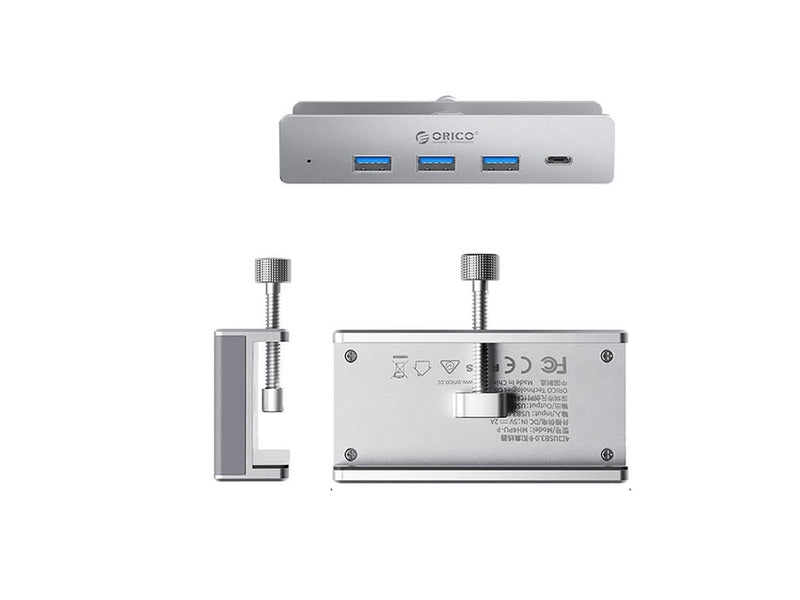 ORICO MH4PC Hub Clamp-Mounted USB-C / 3x USB-A 3.0 + 1x USB-C 3.0 - Silver USB-Hubs - USB 3.0 - 4 - Grau