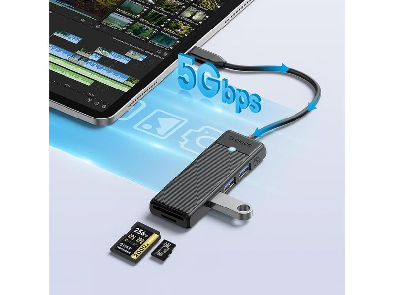 ORICO PAPW3AT-C3 USB Hub 4-port 3x USB-A 3.0 with microSD/SD card reader 1 m - black USB-Hubs - USB 3.0 - 4 - Schwarz