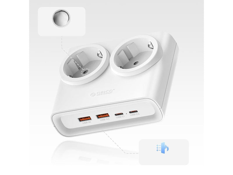 ORICO PDC25 25W 6in1 Power Strip 2x AC + 2x USB-A + 2x USB-C - White
