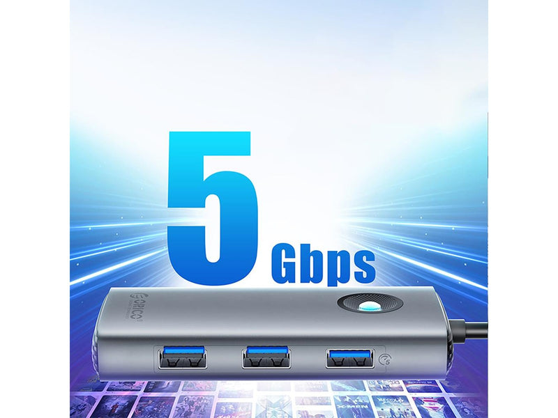 ORICO PW11-5P USB-C Hub Docking Station 1x USB-A 3.0 + 2x USB-A 2.0 + 1x USB-C PD + 1x HDMI - Gray USB-Hubs - USB 3.0 - Grau