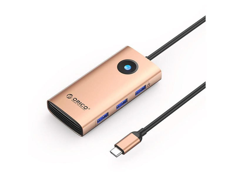 ORICO PW11 6in1 USB-C Docking Station 3x USB-A 3.0 1x USB-C PD 100W 1x HDMI 4K 30Hz 1x RJ45 Gigabit Ethernet - Rose Gold USB-Hubs - USB 3.0 - 6