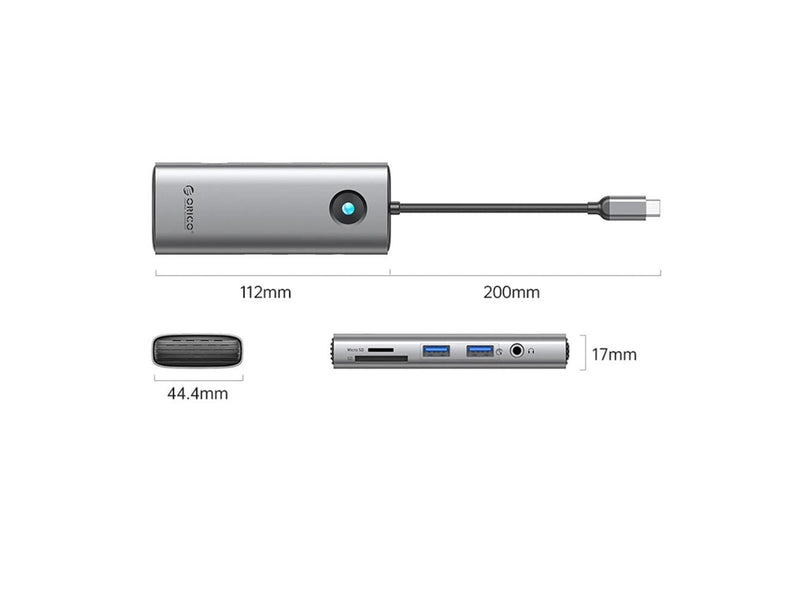 ORICO PW11 8in1 USB-C Docking Station 2x USB-A 3.0 1x USB-C PD 100W 1x HDMI 4K 60Hz 1x microSD/SD 1x RJ45 Gigabit Ethernet 1x Audio 3.5mm - Gray USB-Hubs - Grau