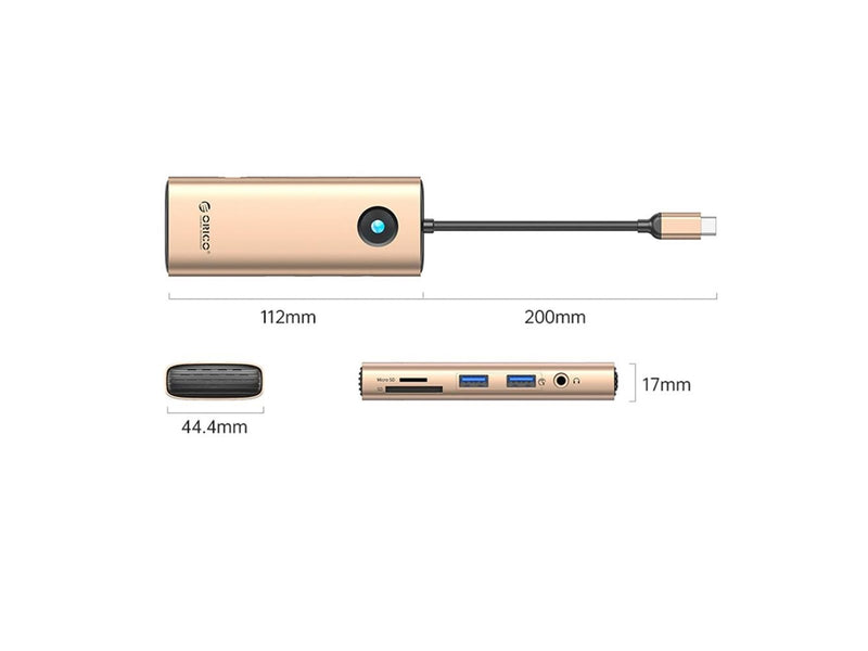 ORICO PW11 8in1 USB-C Docking Station 2x USB-A 3.0 1x USB-C PD 100W 1x HDMI 4K 60Hz 1x microSD/SD 1x RJ45 Gigabit Ethernet 1x Audio 3.5mm - Rose Gold USB-Hubs - USB 3.0 - 8 Anschlüsse