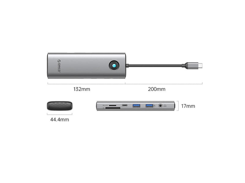 ORICO PW11 9in1 USB-C Docking Station 2x USB-A 3.0 1x USB-C 3.0 1x USB-C PD 100 1x HDMI 4K 60Hz 1x microSD/SD 1x RJ45 2.5G Ethernet 1x Audio 3.5 mm - Gray USB-Hubs - USB 3.0 - 9 - Grau