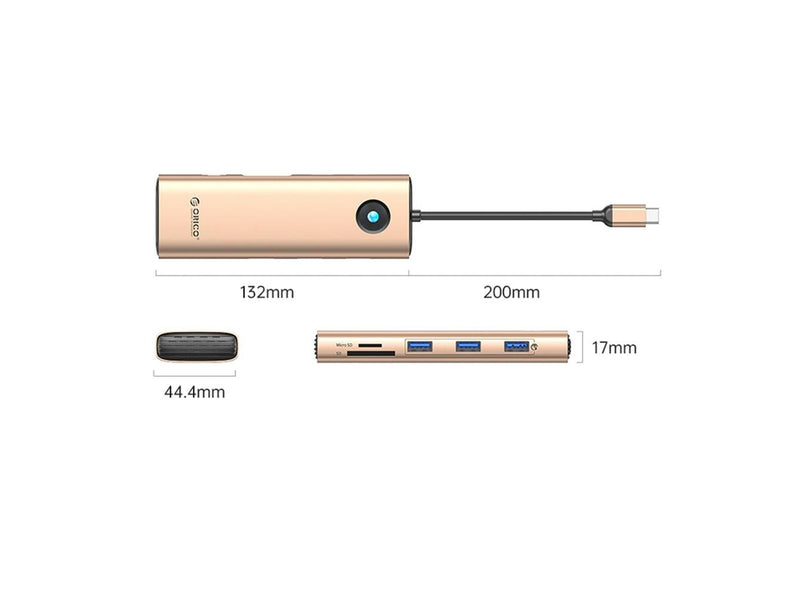 ORICO PW11 9in1 USB-C Docking Station 3x USB-A 3.0 1x USB-C PD 100 1x HDMI 4K 60Hz 1x VGA 1080P 60Hz 1x microSD/SD 1x RJ45 Gigabit Ethernet - Rose Gold USB-Hubs - USB 3.0 - 9