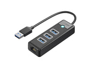 ORICO PW3UR25-U3 USB Hub 4-Port 3x USB-A 3.0 1x RJ45 2.5G Ethernet 0.15m - Black USB-Hubs - USB 3.0 - 4 - Schwarz