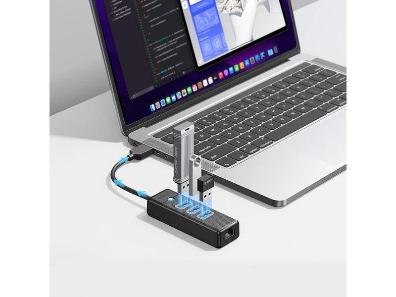 ORICO PW3UR25-U3 USB Hub 4-Port 3x USB-A 3.0 1x RJ45 2.5G Ethernet 0.15m - Black USB-Hubs - USB 3.0 - 4 - Schwarz