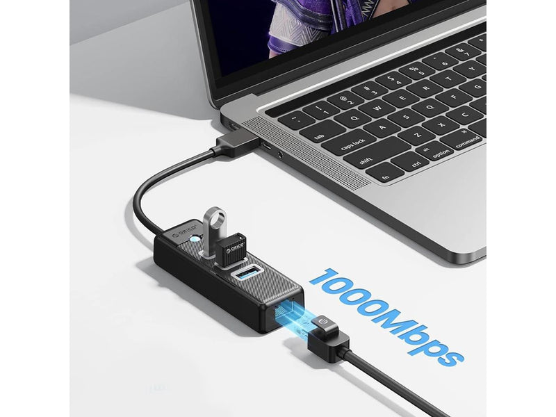 ORICO PW3UR25-U3 USB Hub 4-Port 3x USB-A 3.0 1x RJ45 2.5G Ethernet 0.5m - Black USB-Hubs - USB 3.0 - 4 - Schwarz