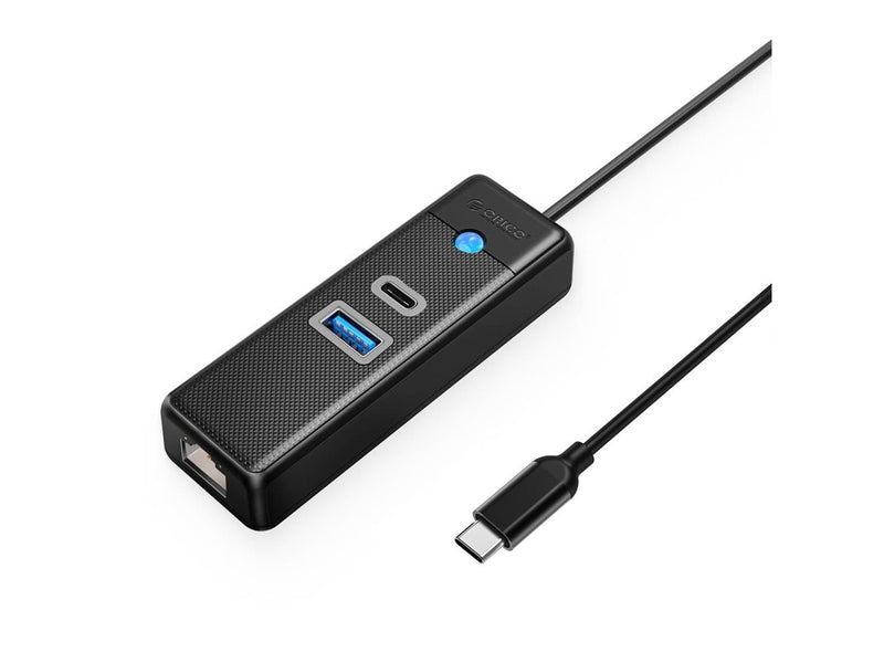 ORICO PWCUR-C3 3-port USB hub 1x USB-A 3.0 1x USB-C 3.0 1x RJ45 Gigabit Ethernet 0.15 m - black USB-Hubs - USB 3.0 - Schwarz