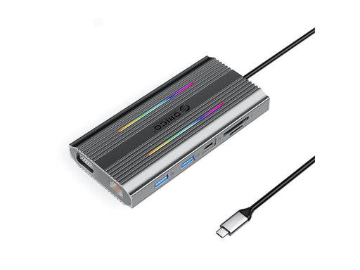 ORICO XCR 12in1 RGB USB-C Docking Station 3x USB-A USB-C PD 100W HDMI 4K VGA RJ45 Gigabit SD and microSD Card Reader - Gray USB-Hubs - USB 3.1 - 12 - Grau