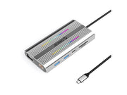 ORICO XCR 12in1 RGB USB-C Docking Station 3x USB-A USB-C PD 100W HDMI 4K VGA RJ45 Gigabit SD and microSD Card Reader - Silver USB-Hubs - USB 3.1 - 12 - Grau