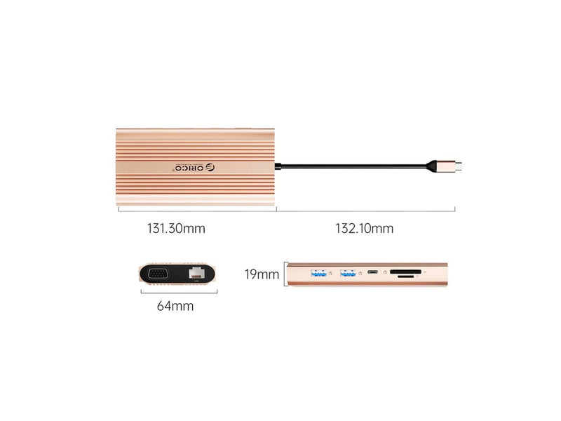 ORICO XDR 12-in-1 USB-C Docking Station USB-A USB-C HDMI 4K VGA RJ45 Gigabit PD 100W SD and microSD Card Reader - Rose Gold USB-Hubs - USB 3.1 - 12