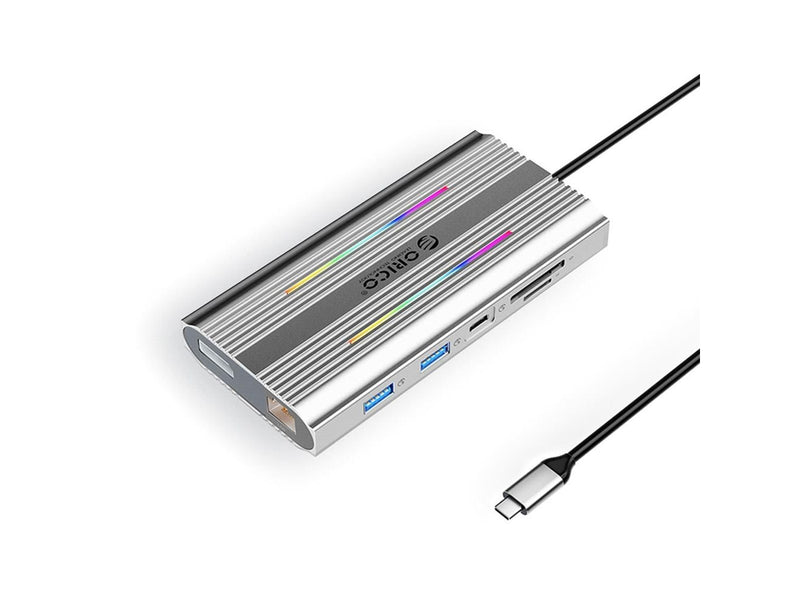 ORICO XDR 12in1 RGB USB-C Docking Station USB-A USB-C 2x HDMI 4K 60 Hz DisplayPort 4K 60 Hz RJ45 Gigabit PD 100W SD and microSD Card Reader - Silver USB-Hubs - USB 3.1 - 12 - Grau