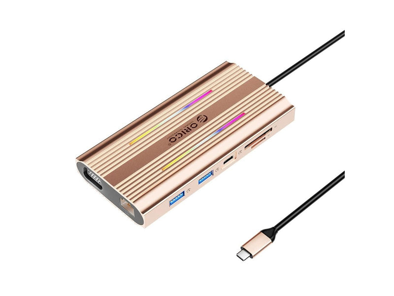 ORICO XDR 12in1 RGB USB-C Docking Station USB-A USB-C PD 100W 2x HDMI 4K 60Hz VGA RJ45 Gigabit SD and microSD Card Reader - Rose Gold USB-Hubs - USB 3.1 - 12