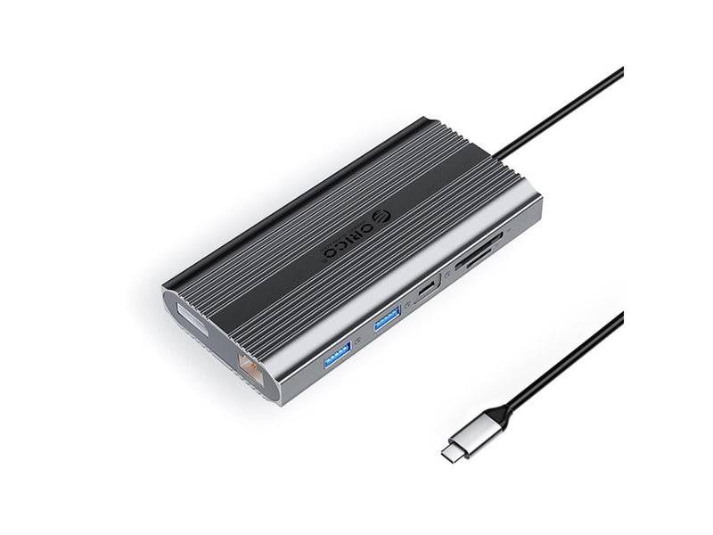 ORICO XDR 12in1 USB-C Docking Station USB-A USB-C 2x HDMI 4K 60Hz DisplayPort 4K 60Hz RJ45 Gigabit PD 100W SD and microSD Card Reader - Gray USB-Hubs - USB 3.1 - 12 - Grau