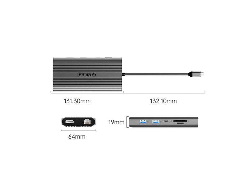 ORICO XDR 12in1 USB-C Docking Station USB-A USB-C 2x HDMI 4K 60Hz DisplayPort 4K 60Hz RJ45 Gigabit PD 100W SD and microSD Card Reader - Gray USB-Hubs - USB 3.1 - 12 - Grau