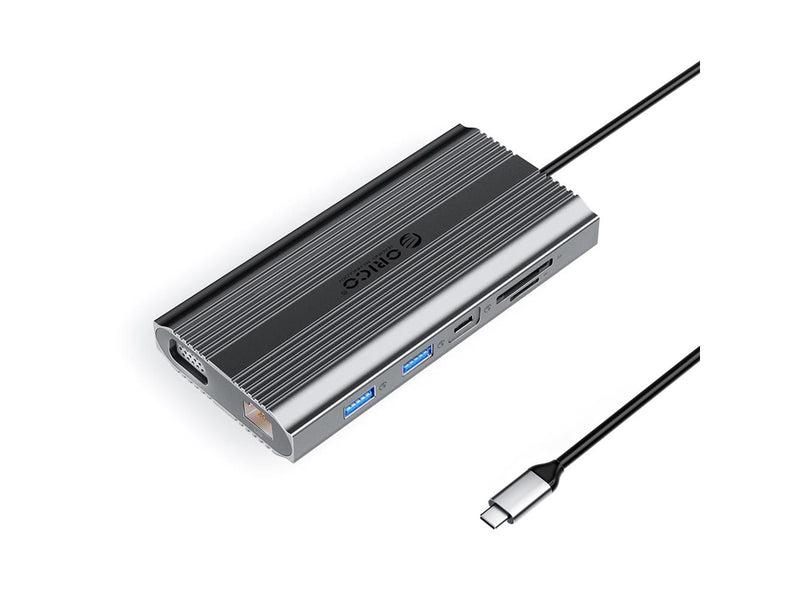 ORICO XDR 12in1 USB-C Docking Station USB-A USB-C HDMI 4K VGA RJ45 Gigabit PD 100W SD and microSD Card Reader - Gray USB-Hubs - USB 3.1 - 12 - Grau