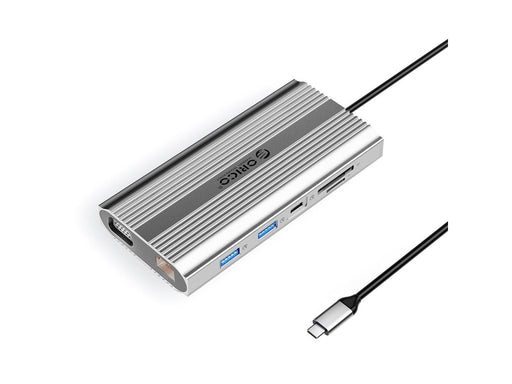 ORICO XDR 12in1 USB-C Docking Station USB-A USB-C HDMI 4K VGA RJ45 Gigabit PD 100W SD and microSD Card Reader - Silver USB-Hubs - USB 3.1 - 12 - Grau