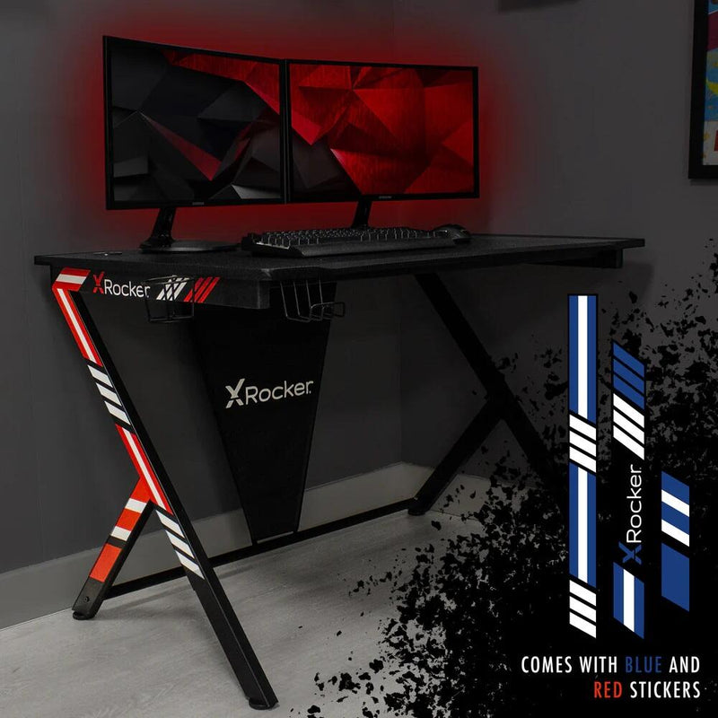 X Rocker Ocelot Carbon Gaming-Schreibtisch mit Mousepad & Kabelmanagement - blau/rot