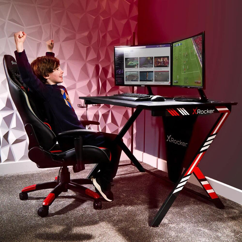 X Rocker Ocelot Carbon Gaming-Schreibtisch mit Mousepad & Kabelmanagement - blau/rot