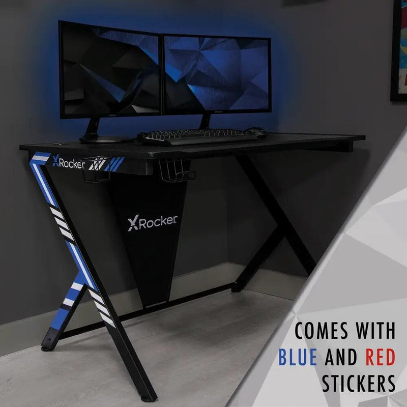 X Rocker Ocelot Carbon Gaming-Schreibtisch mit Mousepad & Kabelmanagement - blau/rot