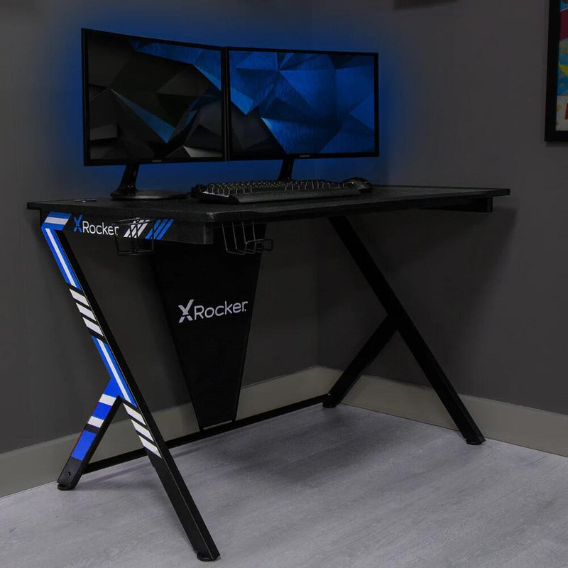 X Rocker Ocelot Carbon Gaming-Schreibtisch mit Mousepad & Kabelmanagement - blau/rot