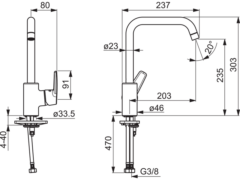 Oras saga 3931f kitchen faucet high swivel spout 120/60° fle