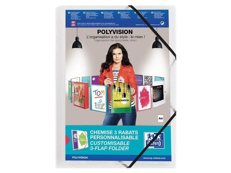 Oxford 3 Flap Folder with elastics  Polyvision A4 translucent Clear