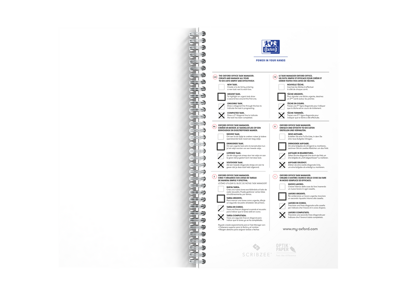 Oxford Office Essentials Task Manager, 14,1x24,6cm, Softcover, Doppelspiralbindung, 115 Blatt, Sonderlineatur, scribzee kompatibel, aqua
