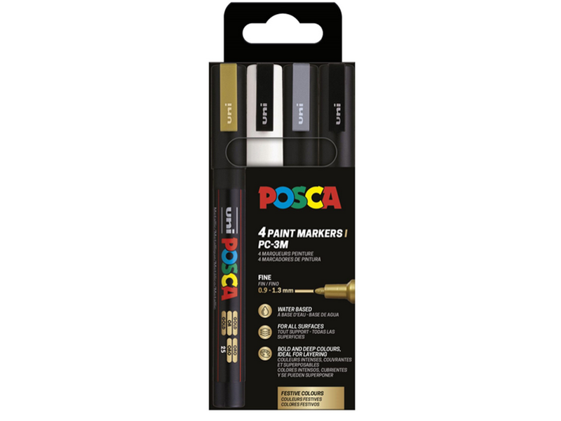 POSCA marker sæt PC-3M 4 ass. farver g-s-s-h