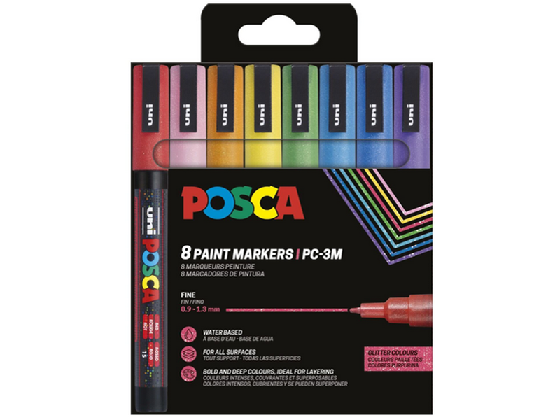 POSCA marker sæt PC-3M 8 ass. farver Glitter