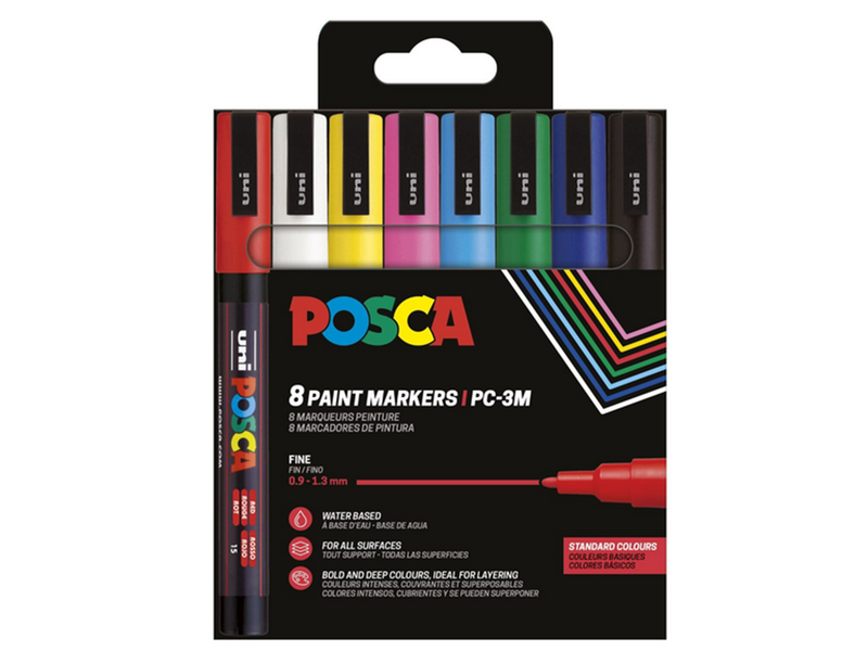 POSCA marker sæt PC-3M 8 ass. farver std.