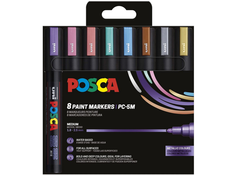 POSCA marker sæt PC-5M 8 ass. metallic. Farver