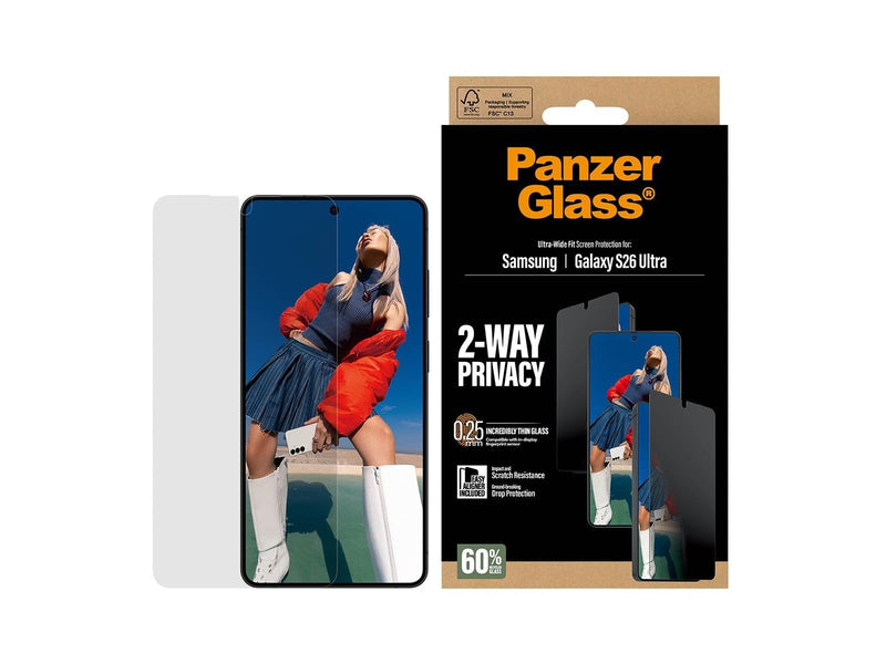 PanzerGlass 2-Way Privacy Screen Protector Samsung Galaxy S26 Ultra | Ultra-Wide Fit w. EasyAligner