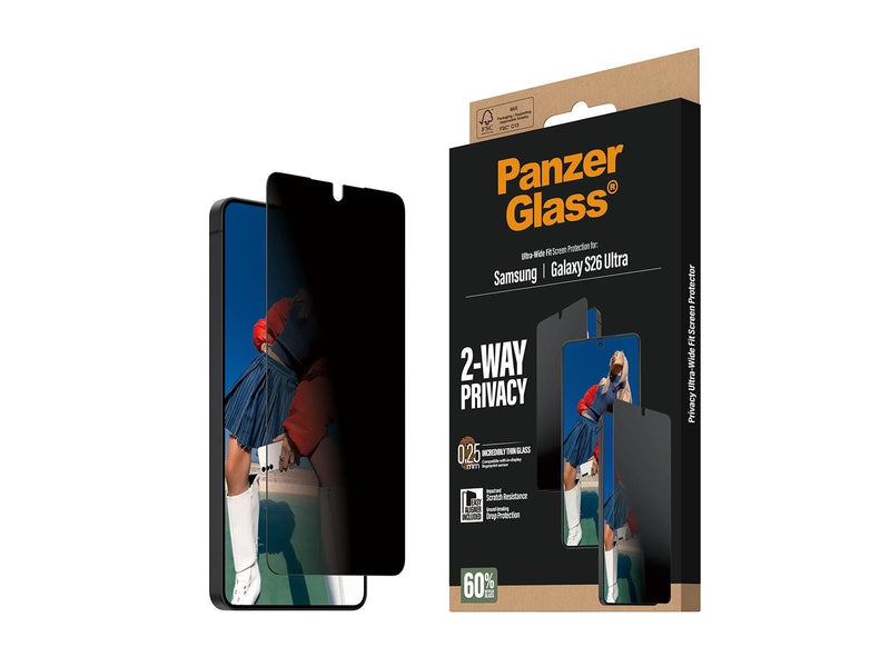 PanzerGlass 2-Way Privacy Screen Protector Samsung Galaxy S26 Ultra | Ultra-Wide Fit w. EasyAligner