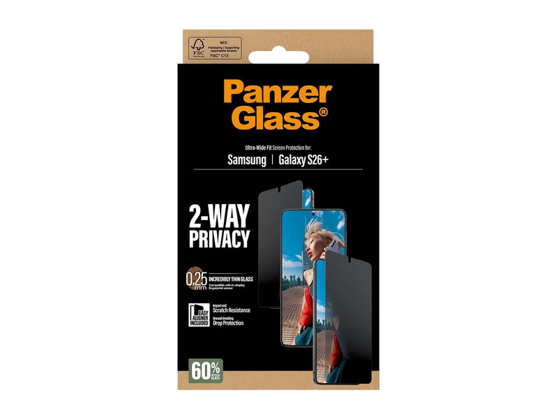 PanzerGlass 2-Way Privacy Screen Protector Samsung Galaxy S26+ | Ultra-Wide Fit w. EasyAligner