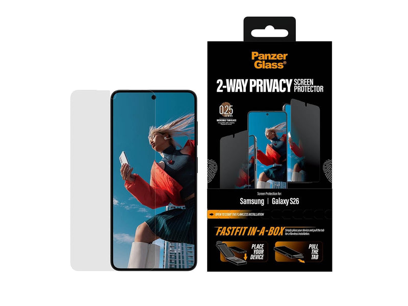 PanzerGlass 2-Way Privacy Screen Protector Samsung Galaxy S26 | Ultra-Wide Fit w. FASTFIT IN-A-BOX