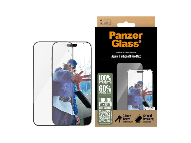 PanzerGlass Screen Protector iPhone 16 Pro Max | Ultra-Wide Fit